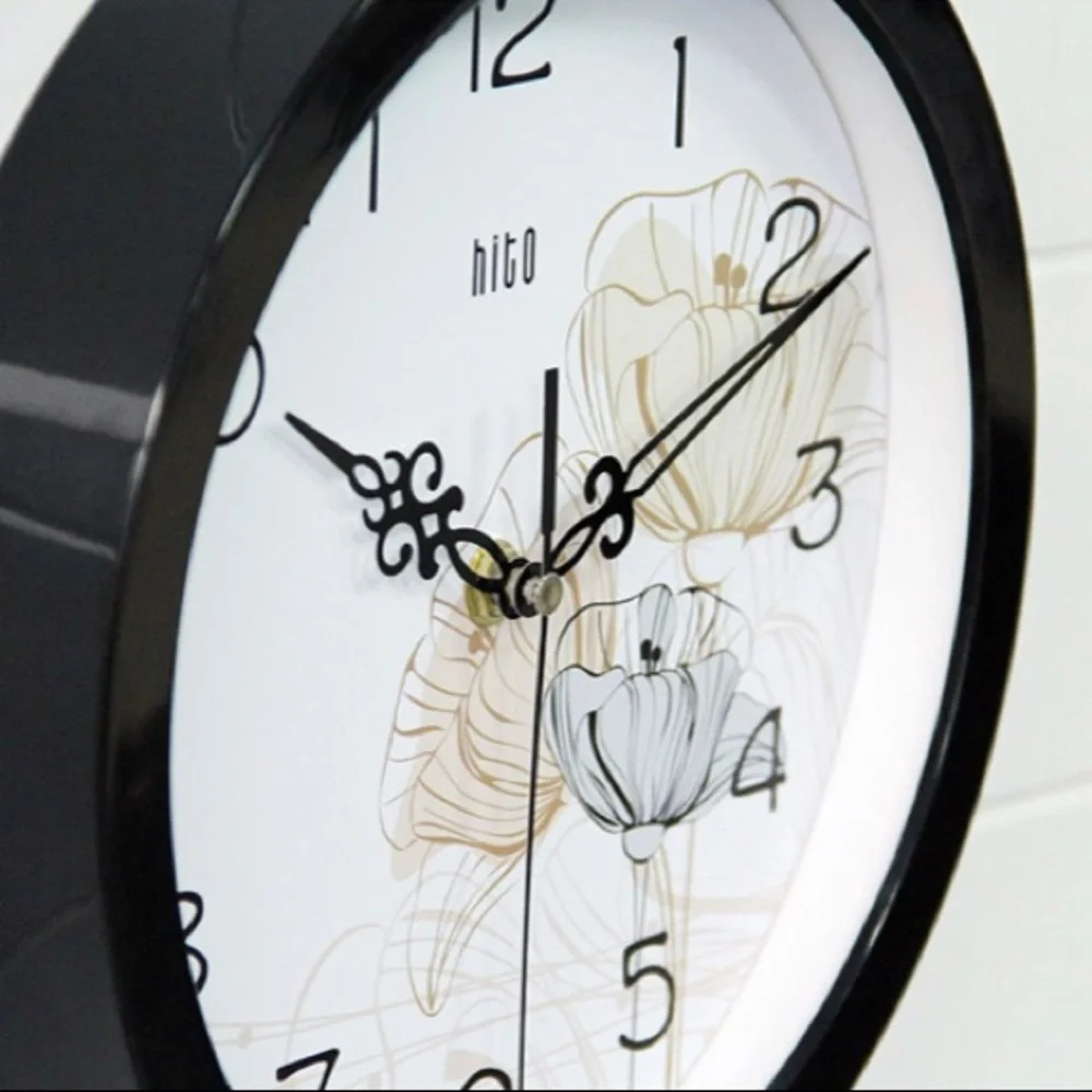 Silent Floral Wall Clock Non Ticking 10 inch Decorative (Lotus Black)
